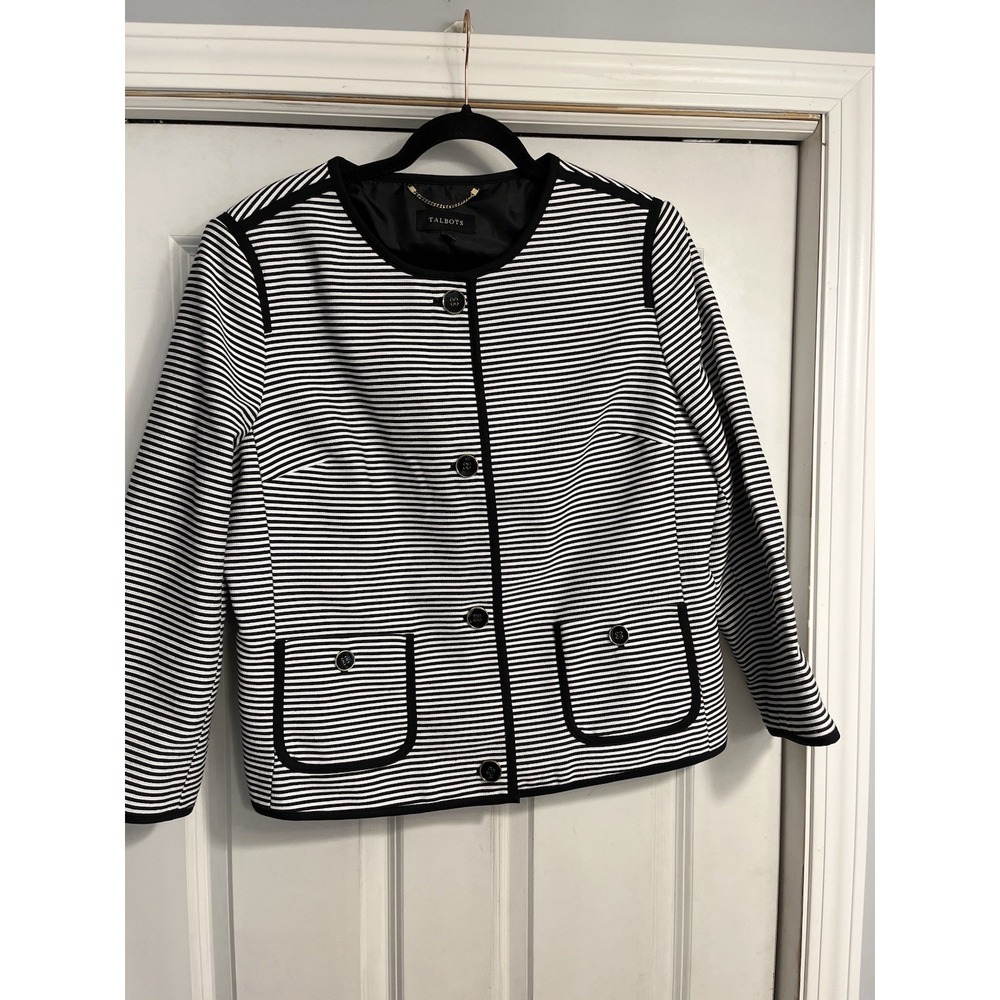 Talbots Womens Black Tweed Bolero Blazer Jacket Sz 16 Matriarch Regal Preppy
